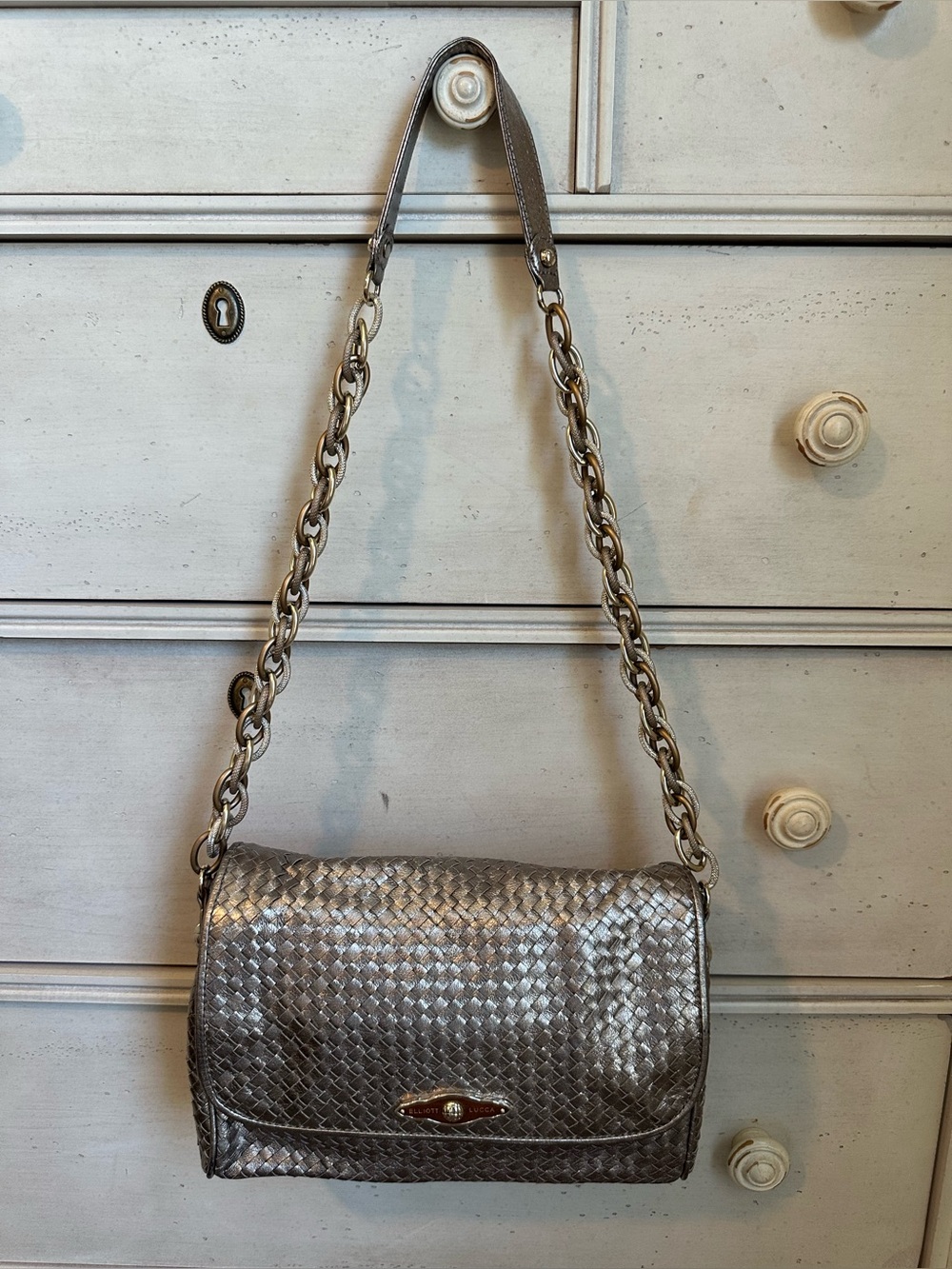 Elliott Lucca Metallic Woven Leather Bag - Subtle Gold